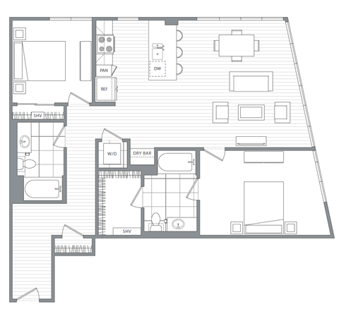 Two bedroom Two bathroom F  at Kinley West LA, Los Angeles, California